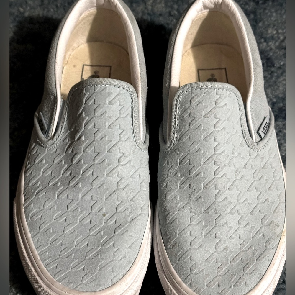 Cute light blue textured design Vans not canvas material, worn once  size 7.5